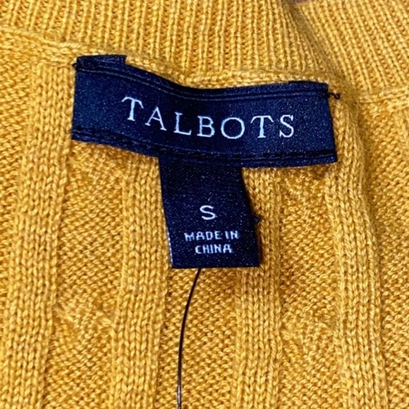 Talbots Mustard Yellow Cable Knit Sweater Size Small - Picture 2 of 3